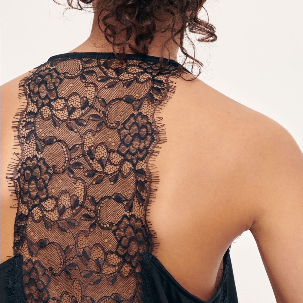 Black Samsøe Samsøe Camisole Open Back Slip Lace Tank Top Shirt soft & silky